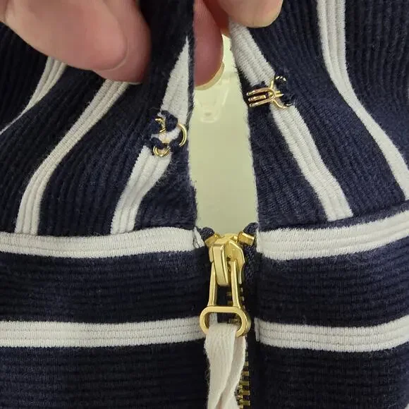 Talbots Roll Neck Striped Knit Shift Dress 3/4 Sleeves Navy Blue Size Large - Picture 7 of 8